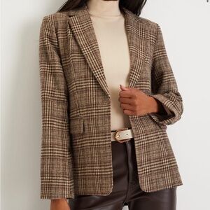 Lulus Sophisticated Chic Brown Plaid Tweed Blazer